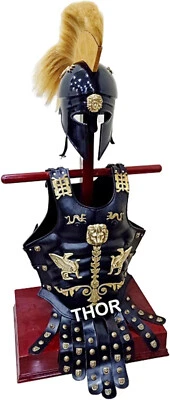 Medieval Black Corinthian Greek Helmet Armor Leather Costume w/Muscle Jacket - Image 1 of 4