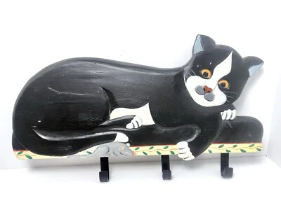 Gancho de pared vintage para gato perchero correa percha caprichosa madera tallada pintada a mano Foto 1 de 4