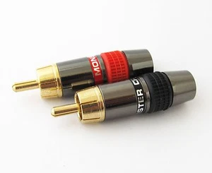 10pcs Monster Gold Plated Brass RCA Male Plug Soldering 8mm Cable Amp Connector - Picture 1 of 4