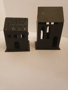 2 CRATE & BARREL METAL TEA LIGHT VOTIVE CANDLE HOLDER HOUSE FARMHOUSE Halloween - Picture 1 of 9