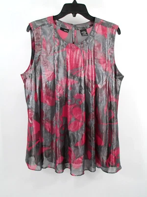 Blusa Pullover Mujer XL Negra Roja Floral Brillante Sin Mangas Plisado DE COLECCIÓN MIXIT Foto 1 de 4