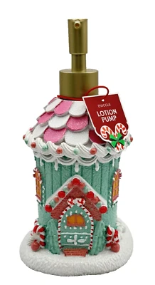 Dispensador de Jabón de Navidad Brillante Nevado Pastel Rosa Caramelo Cupcake House Foto 1 de 4