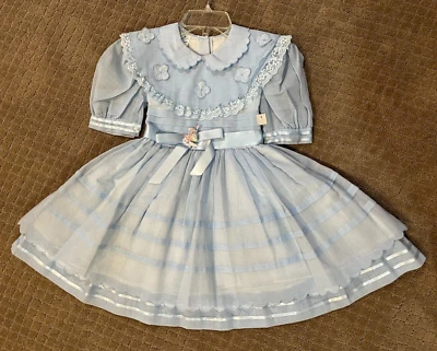 New Rare Vintage Narci Import Inc. Sheer Girls Blue Party Dress Size 6 - Image 1 of 4