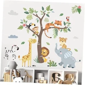 Jungle Animals Tree Wall Decals Elephant Giraffe Lion Safari Wall Stickers C - Picture 1 of 7