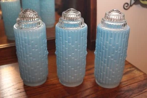 1 Vintage Art Deco SKYSCRAPER Torpedo Bullet Lamp Blue Floral Bamboo Shade Globe - Picture 1 of 8