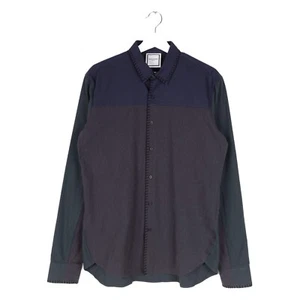 Wooyoungmi Shirt Mens 48 Grey Blue Button Up Tri Colour Contrast Stitch - Picture 1 of 19