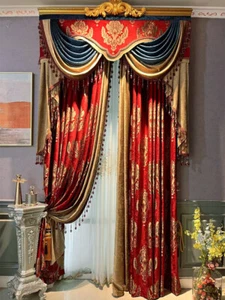 luxury European French red cloth curtain chenille thick valance tulle M1571 - Picture 1 of 12