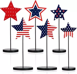 6 Pcs 4th of July Day Tall Standing Star Block Set Table Decor - Picture 1 of 7
