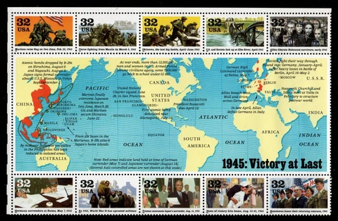 ALLY'S STAMPS US Scott #2981 32c WWII - 1945 Block of 10 MNH [FP-72] Cover