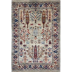 Handmade (3'3" x 4'10") Beige Tree of Life Afghan Tribal Organic Wool Rug - Picture 1 of 10