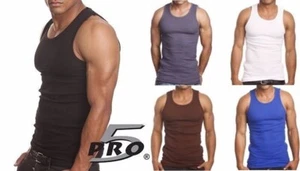 PRO 5 MENS A-SHIRT COTTON UNDER SHIRT WIFE BEATER SM-3X - Picture 1 of 9