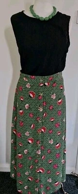 Cotton Traders Pull-On Skirt Green Pink  Floral UK 14  Half Elasticated Waist - Image 1 of 4
