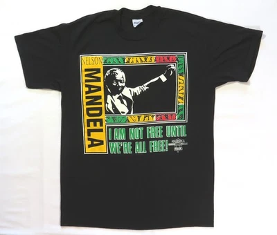 Nelson Mandela Vintage T Shirt 1980's Freedom Peace Tour Political Protest - Image 1 of 4