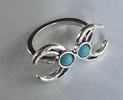 JUEGO BISEL DOBLE SUERTE NUEVO TURQUESA TITANIO CALIDAD PLATA NUEVO TALLA 7 ANILLO Foto 1 de 4