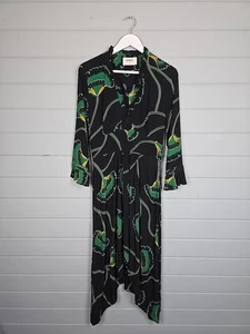 ba&sh Black Midi Dress Size 2 UK10-12 Lalie Asymmetric Floral Ruffled Crepe - Picture 1 of 18