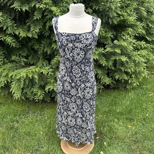 Ralph Lauren Navy Floral Print Silk Dress Elegant Summer Cocktail Party Size 8 - Picture 1 of 9