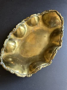 Vtg Antique Brass Bowl LATON MEXICO Brass Oval Ruffled Signed Numbered 141 - Picture 1 of 20