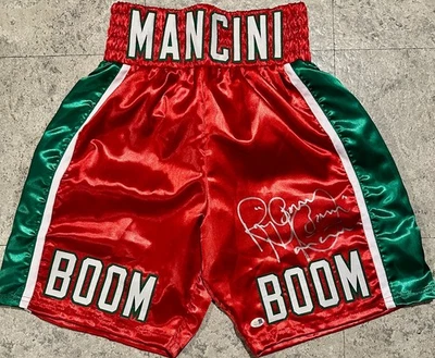 Ray "Boom Boom" Mancini Signed Autographed Red Boxing Trunks COA JSA - Image 1 of 2