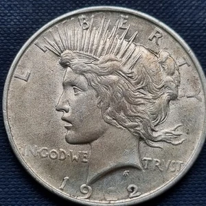 1922 D Peace Dollar $1 Silver ERROR Filled Die Struck Through AU #96605 - Picture 1 of 3