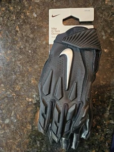 Nike D-TACK Youth Lineman Football Gloves Padded Triple Black Silver Small New - Picture 1 of 3