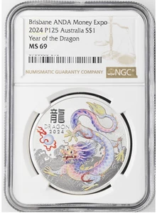 2024 Australia Brisbane ANDA Lunar White Dragon 1oz Silver Coin NGC MS 69 - Picture 1 of 6