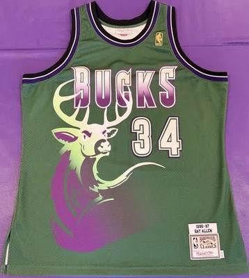 Authentic Ray Allen #34 Mitchell & Ness 1996-1997 Milwaukee Bucks Jersey 48 - Image 1 of 4