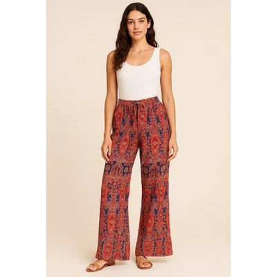 Pantalones Artisan de Luxe Boho Pierna Ancha Para Mujer S Rojo Paisley Rayón Playa Palazzo Foto 1 de 4