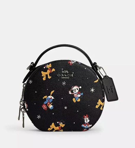 Tracolla da mensa Coach CM846 Disney X Coach nuova con etichette con stampa vacanze nero multi