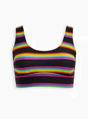 Torrid Wireless Scoop Bikini Top Size 0 Black Rainbow Stripe - Image 1 of 4