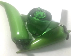 Menge 3 Murano-Stil geblasene Glaspaprika MCM Variety Glas grün & Jalapeño - Bild 1 von 10