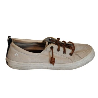 Sperry Top Sider Ivory Beige Sneakers Shoes Women Size 8.5 Leather Laces FLAWS  - Image 1 of 4
