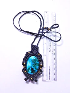Malachite Chrysocolla Stone Macrame Black Rope Pendant Jewelry Gem 93 Cts ME-N11 - Picture 1 of 5