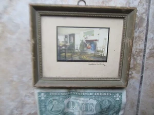 Scarce Early Antique Wallace Nutting AUTOGRAPHED PAINTING, Colonial Homestead - Picture 1 of 7