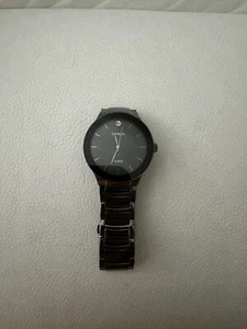 Men's Black Watch Geneva Diamond and Calander Black Faux Leather Band NEW - Picture 1 of 7