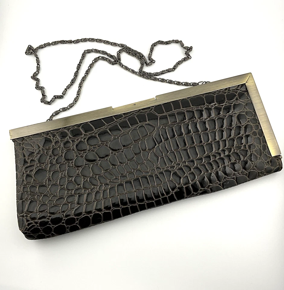 Jessica McClintock Vintage Clutch Patent Leather Crossbody Purse Retro 80s 11 in - Image 1 of 4