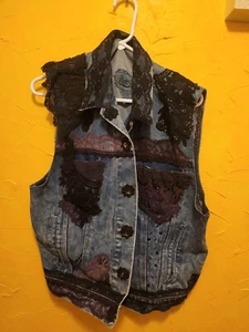 80er Vintage Custom Denim ärmellose Jacke Gr. L/XL Madonna Vintage Spitze - Bild 1 von 4