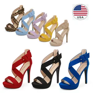 Women Stilettos High Heel Sandals Open Toe Platform Wedding Party Dress Shoes - Picture 1 of 58
