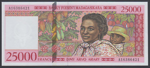 Madagascar  25000 Francs 1998  AU-UNC P. 82,   Banknote, Uncirculated