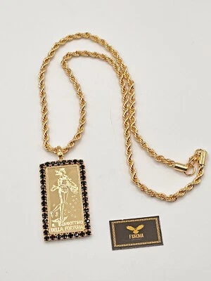 Collana in ottone placcato in oro con ciondolo lingottino della fortuna e cz - Immagine 1 di 2