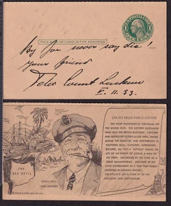1933 Count Felix von Luckner signature and personal note on postal card (D - Picture 1 of 1