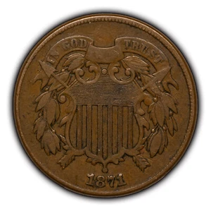 1871 2c Two-Cent Piece - Semi-Key Date - Original VF - SKU-Y4655 - Picture 1 of 4