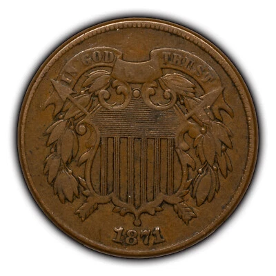 1871 2c Two Cent Piece - Semi-Key Date - Original VF - SKU-Y4655 - Image 1 of 4