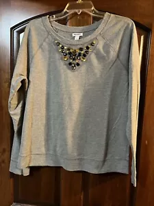 Old Navy Women’s Sweatshirt Gray Embellished Rhinestones at Neck Size L NWOT - Picture 1 of 4