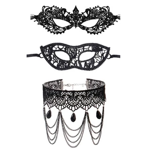 3pcs Venetian Masquerade Mask Lace Choker Set Halloween Mardi Gras Cosplay Masks - Picture 1 of 7