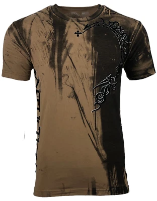 AFFLICTION 男式 T 恤 Dark Night Biker Skulls 纹身 MMA S-5XL — 第 1/4 张图片