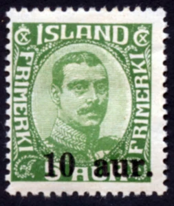 Iceland 1922 Overprint 10a on 5a Green Scott # 139 Mint Hinged F - Picture 1 of 2