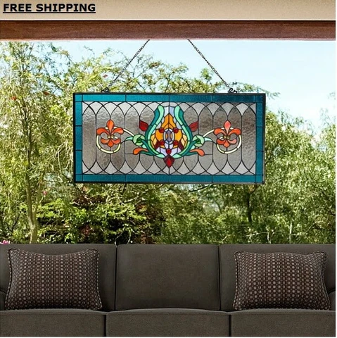 River of Goods Window Panel Stained Glass Handcrafted Decorative Hanging Chain Cover