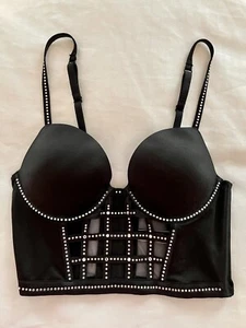Victoria’s Secret Push-Up BH Bustier sehr sexy schwarz Swarovski Long Line 34B - Bild 1 von 8