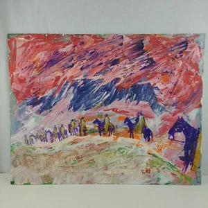Men on Horses Snow Storm Original Art by Bruce Pettit 1995 Mixed Media Paint - Picture 1 of 10