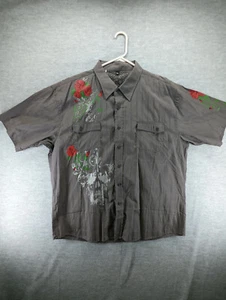 Soho New York Floral Skull Grid Check Grid Button Sz 2XL Short Sleeve - Picture 1 of 8